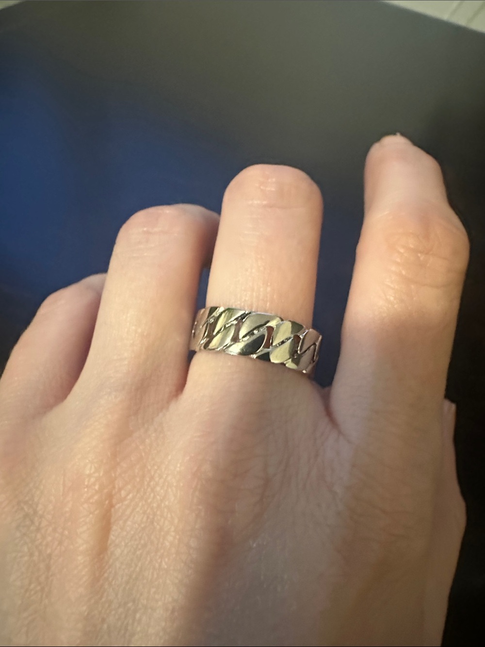 Sterling Silver Cuban Link Ring - 925 Stamped